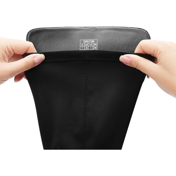 Women's Black Knee High Comfortable Platform Heel Round Toe Stretch Boots - Picture 3 of 7